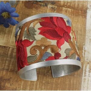 Light Pink Flower Embroidery Cuff Bracelet